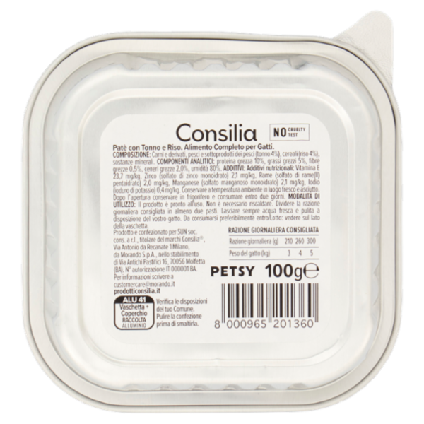 Consilia Petsy Gatto Paté con Tonno e Riso 100 g