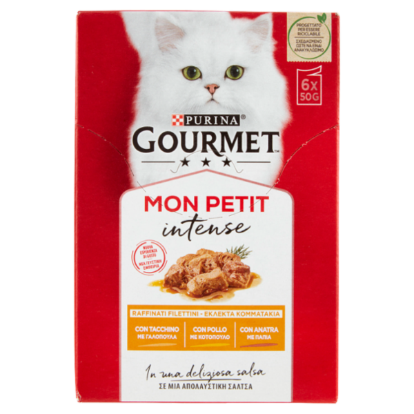 PURINA GOURMET Mon Petit Filettini Intense cotti in Salsa (Anatra / Pollo / Tacchino) 6x50g