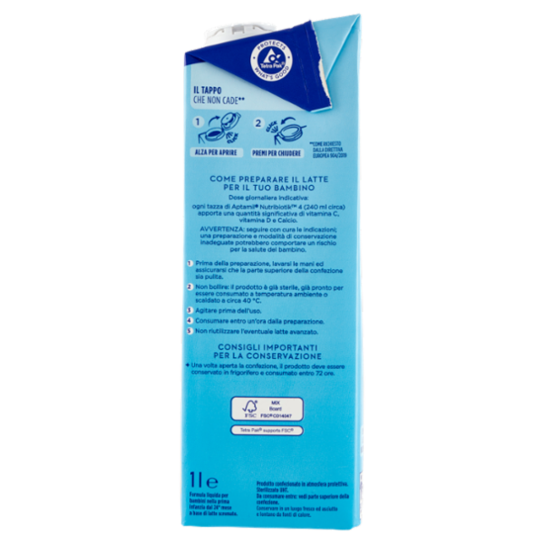 APTAMIL Nutribiotik 4 - Latte di Crescita Liquido, dal 24° mese compiuto al 36°, Fonte di Ferro, 1L