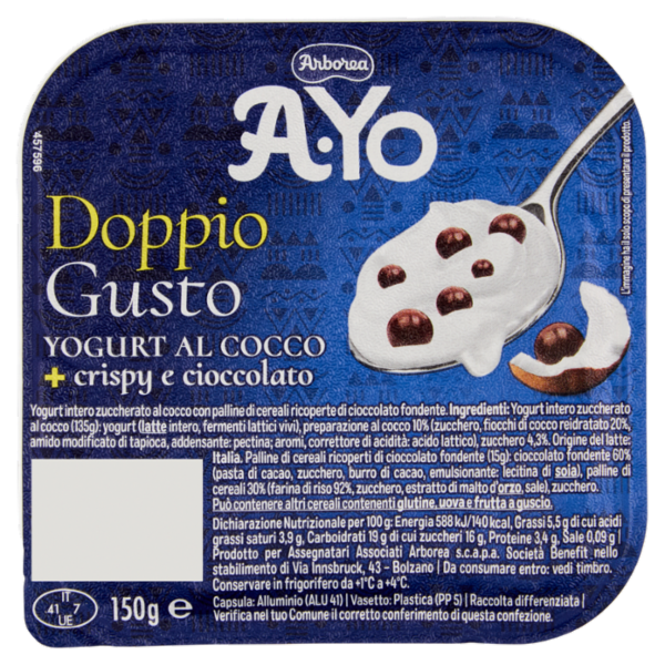 Arborea A-Yo Doppio Gusto Yogurt al Cocco + crispy e cioccolato 150 g
