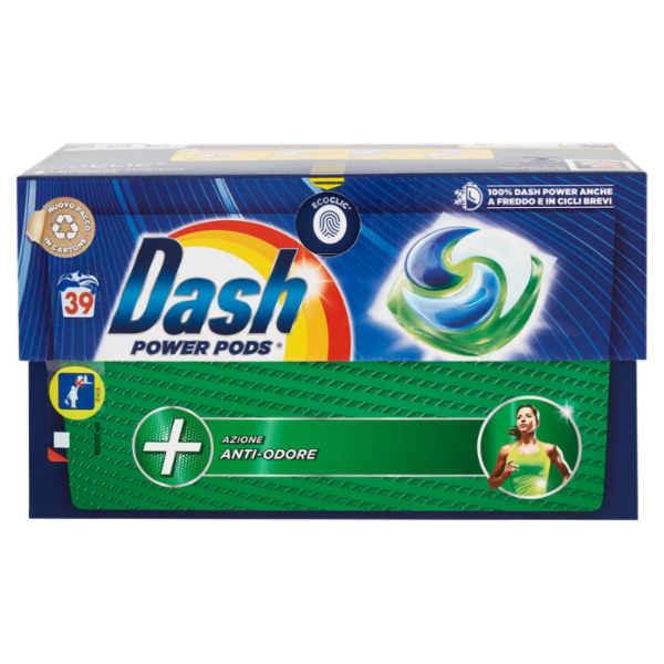 Dash Power Pods Detersivo Lavatrice In Capsule, Azione Anti-Odore, 39 Lavaggi 920,4 g