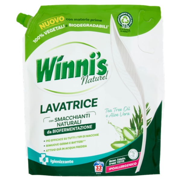 Winni's Naturel Lavatrice Igienizzante Tea Tree Oil e Aloe Vera pouch 33 Lavaggi 1,485 l
