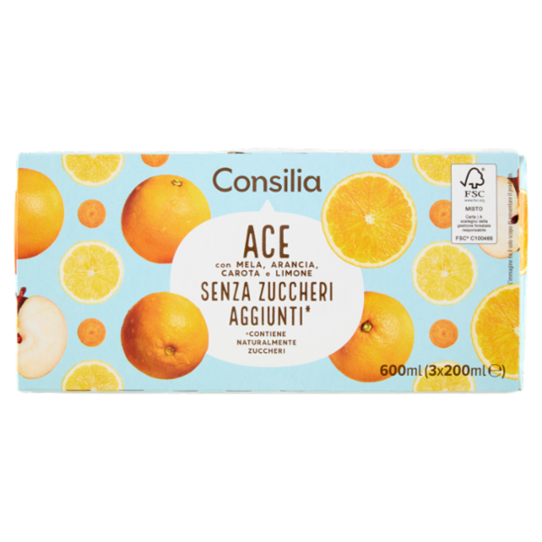 Consilia Succo Ace con Mela Arancia Limone e Carota 3x200 ml