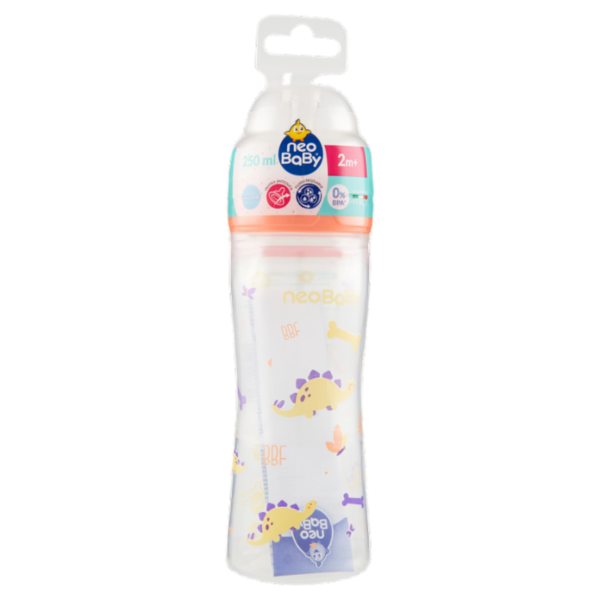 neo Baby Biberon Plastica Collo Largo 250 ml 2m+ Dino Arancio