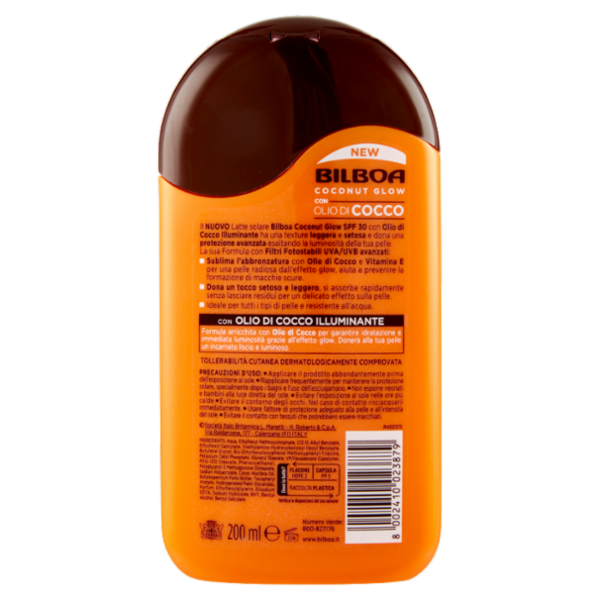 Bilboa Coconut Glow 30 Alta con Olio di Cocco Illuminante 200 ml