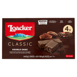 Loacker Wafer Classic Double Choc Wafers Al Cacao Con Crema Al Cioccolato 4 x 45 g