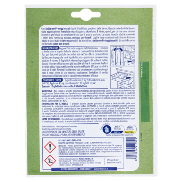 nuncas Antitarme Proteggitessuti Senza Profumo 12 pz