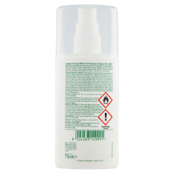 Jungle Formula Repellente Antizanzare e Zecche Spray Molto Forte Deet 50% Original 75 ml