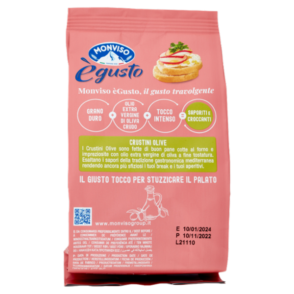 Monviso ègusto Crustini Olive con olio Extravergine di Oliva 120 g