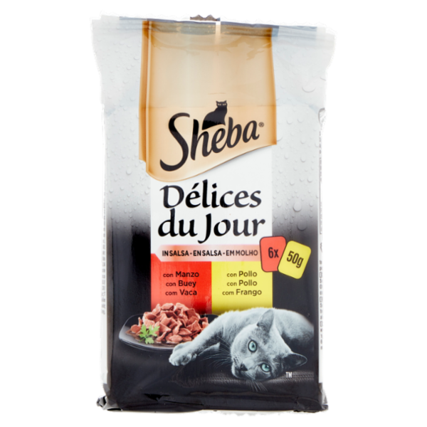 Sheba Délices du Jour Cibo Umido Gatto in Salsa con Manzo e Pollo 6 x 50 g
