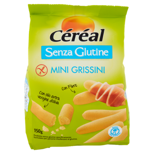 Cèrèal senza glutine Mini Grissini, con Fibre, Con olio EVO, Senza olio di palma - 150g
