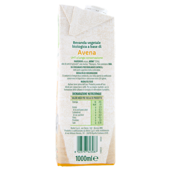 IL GIGANTE bio Bevanda a base di Avena biologica UHT Barista 1000 ml