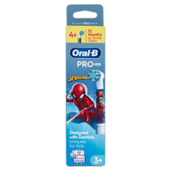 Oral-B Testine Di Ricambio Pro Kids Spazzolino Elettrico Denti Bambini Spider-Man 4 Pz