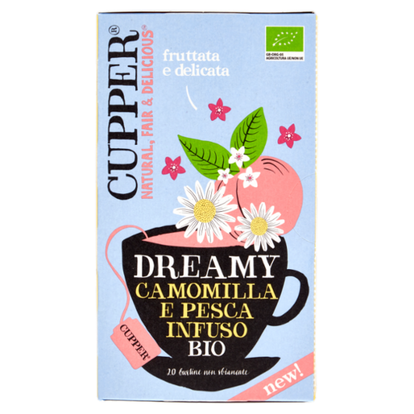 CUPPER Infuso Biologico Camomilla e Pesca, Tisana Rilassante Fruttata e Delicata, 20 Bustine 30 g