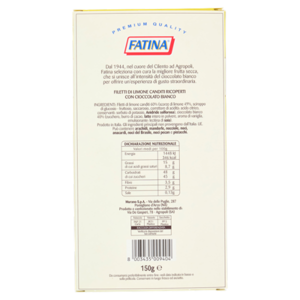Fatina Filetti di Limone ricoperti con cioccolato bianco 150 g