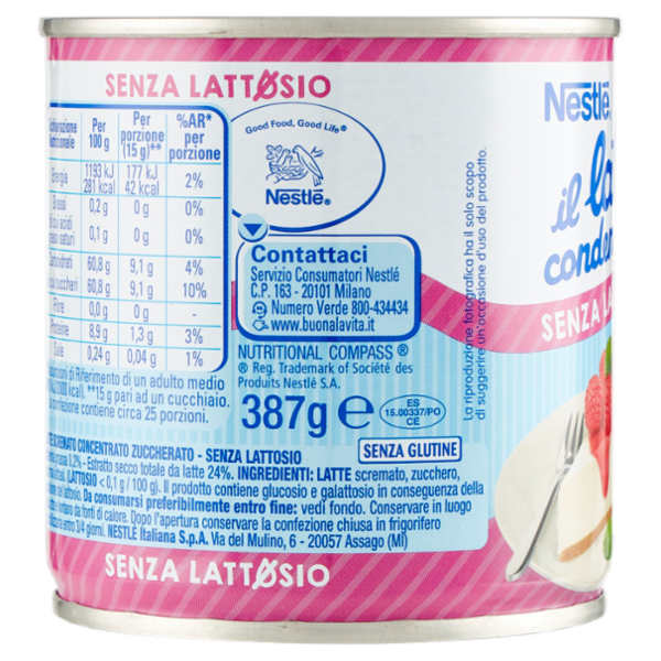 NESTLÉ il Latte Condensato Senza Lattosio Latte concentrato zuccherato senza lattosio latta 387 g