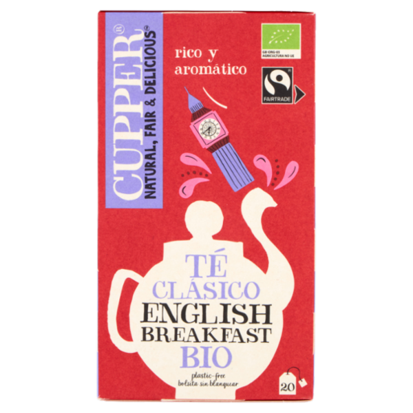 CUPPER English Breakfast Tè Nero Bio Fairtrade, Tè Ceylon Pieno e Rinfrescante, 20 Bustine 44 g