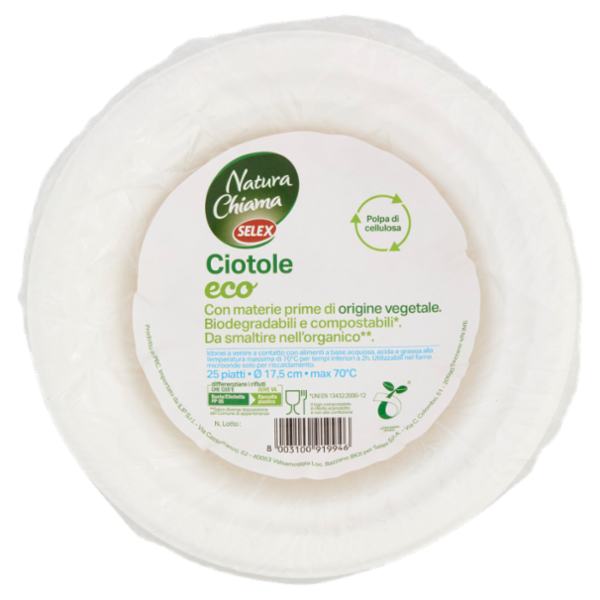 Selex Natura Chiama Ciotole in Polpa di Cellulosa Biodegradabili e Compostabili 25 pezzi