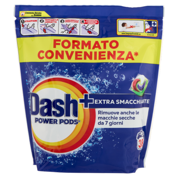 Dash Power Pods Detersivo Lavatrice In Capsule, Azione Extra-Smacchiante, 38 Lavaggi 885,4 g