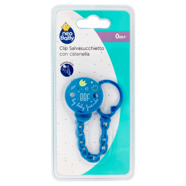 neo Baby Clip Salvasucchietto con catenella 0m+ Dino Blu