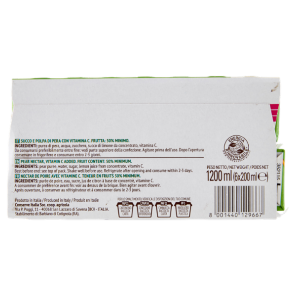 Valfrutta Pera Italina Succo e polpa di frutta 6 x 200 ml