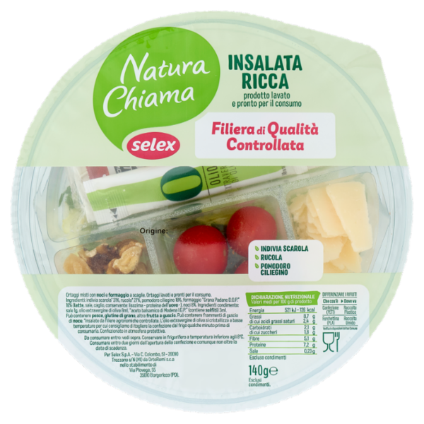 Selex Natura Chiama Insalata Ricca con Grana Padano e Noci Lavata e Pronta da Gustare 140 g