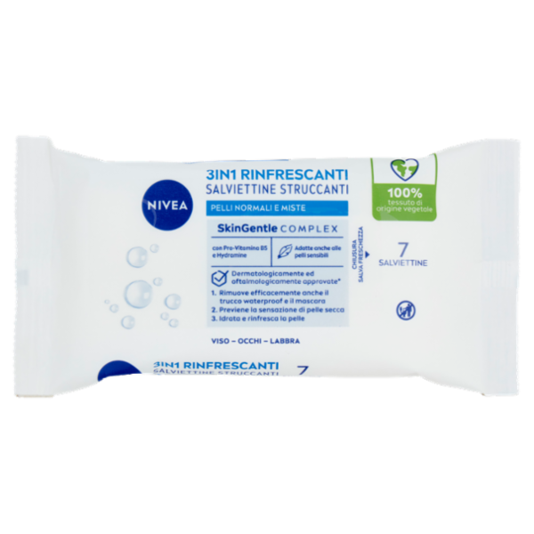 Nivea 3in1 Rinfrescanti Salviettine Struccanti Pelli Normali e Miste 7 pz