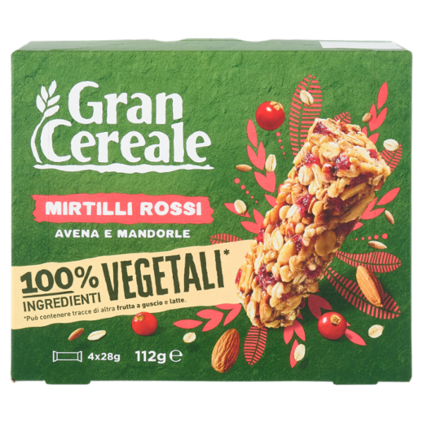 Gran Cereale Barrette Mirtilli Rossi, Avena e Mandorle 4 pezzi 112g