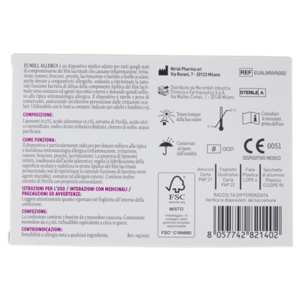 Eumill Allergy Gocce oculari lubrificanti, lenitive e antiossidanti Contenitori Monodose 10 x 0,5 ml