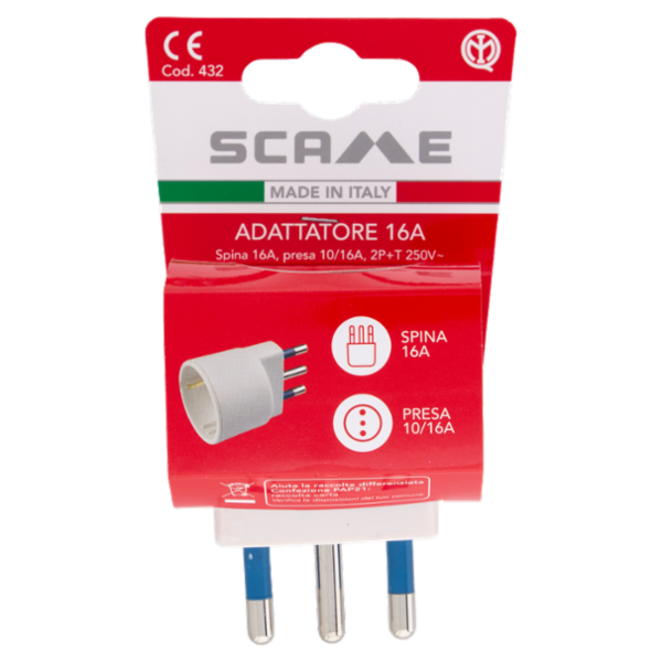 Scame Adattatore 16A Spina 16A, presa 10/16A, 2P+T 250V