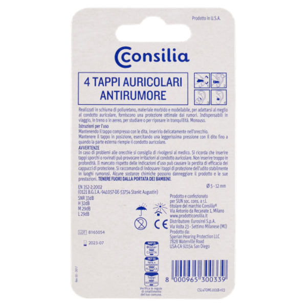 Consilia Saper Scegliere Tappi Auricolari Antirumore 4 pz