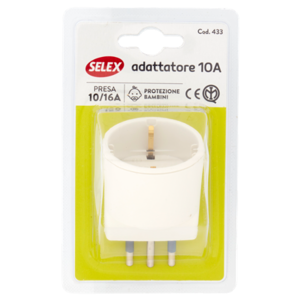 Selex Adattatore Semplice Spina 10A + 1 Presa Tedesca Bianco
