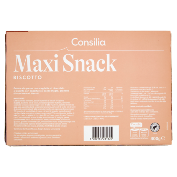 Consilia 4 Biscotti Ripieni di Gelato Maxisnack 400 g