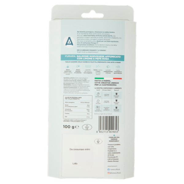 Fumara Sashimi di Salmone Affumicato con limone e pepe rosa 100 g