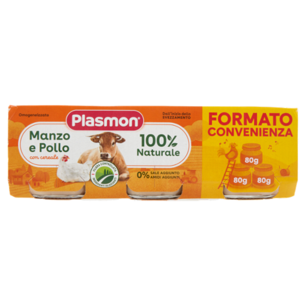 Plasmon Omogeneizzato Manzo e Pollo con cereale 3 x 80 g