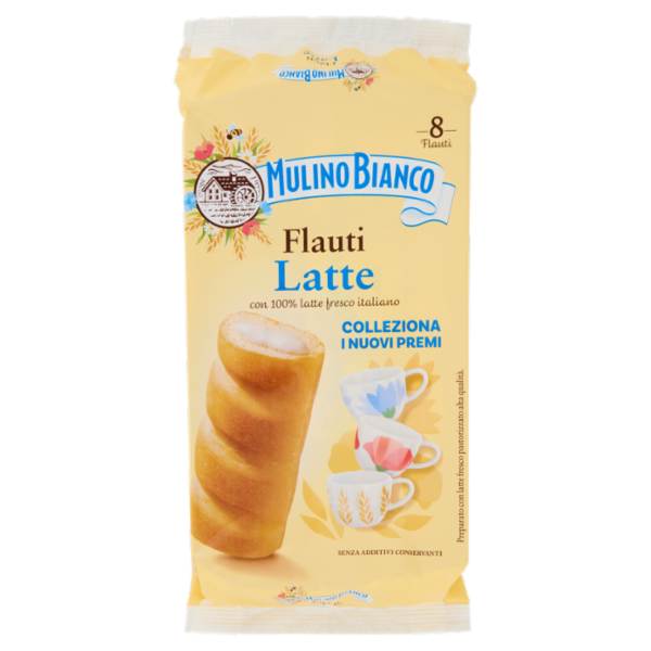 Mulino Bianco Flauti Latte Merenda con 100% Latte Fresco Italiano 8 pezzi 280g