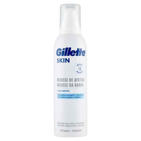 Gillette Mousse da Barba da Uomo Skin Ultra Sensitive con Burro di Karité e Vitamina E, 240 ml
