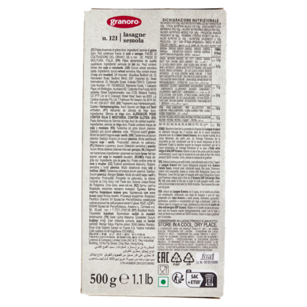 granoro n.121 lasagne di semola 500 g