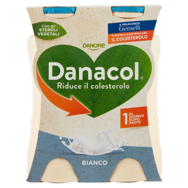 DANACOL Yogurt da bere, Riduce il Colesterolo grazie agli Steroli Vegetali, Bianco Naturale, 4x100g