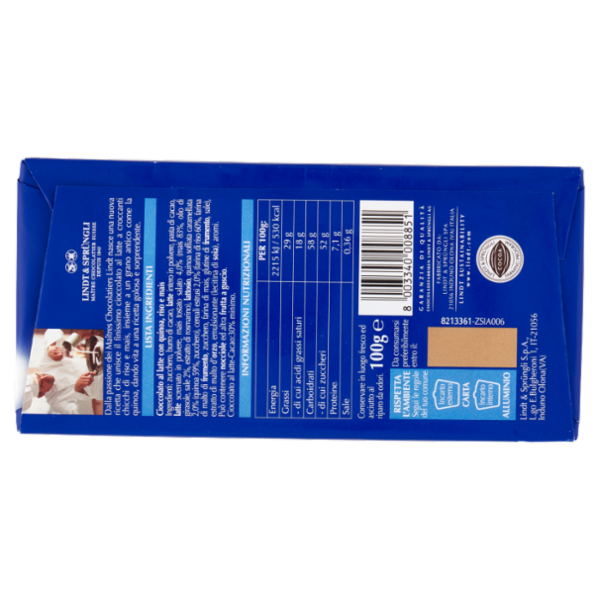 Lindt Gamme Bleue Tavoletta Cioccolato al latte Tre cereali 100 g