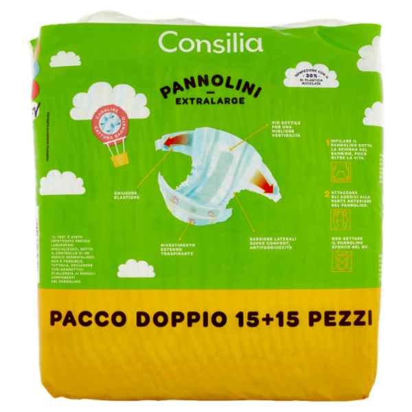 Consilia Pannolini per Bambini Extra Large 15-30 kg 2x15 pezzi