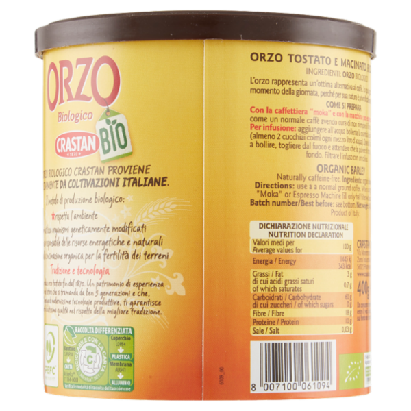 Crastan Bio Orzo Biologico Macinato per Moka 400 g