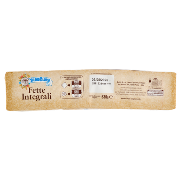 Mulino Bianco Fette Biscottate Integrali Ricche di Fibre 2 pacchi 630g