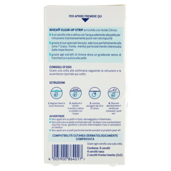 Nivea Clear-Up Strip Zona T Anti Punti Neri 6 pz