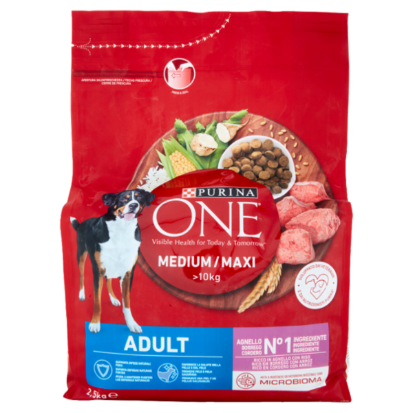 PURINA ONE Medium/Maxi Adult Ricco in Agnello con Riso 2,5 kg