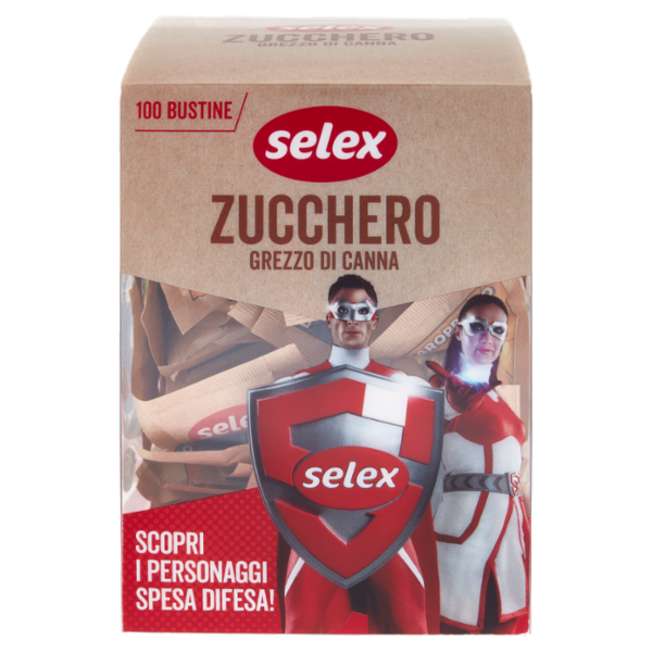 Selex Zucchero di Canna Grezzo 100 Bustine da 4 g