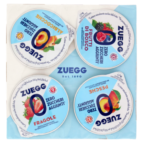 Zuegg Zero Zuccheri Aggiunti* Albicocche, Fragole, Frutti di Bosco, Pesche 4 x 20 g