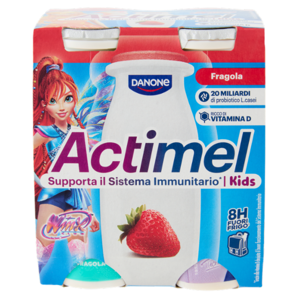 ACTIMEL Winx, Yogurt da Bere con Vit B6 e D per il Sistema Immunitario, gusto fragola, 4X100G
