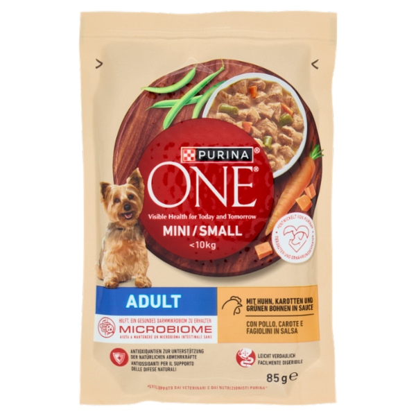 PURINA ONE Mini/Small Adult con Pollo, Carote e Fagiolini in Salsa 85 g
