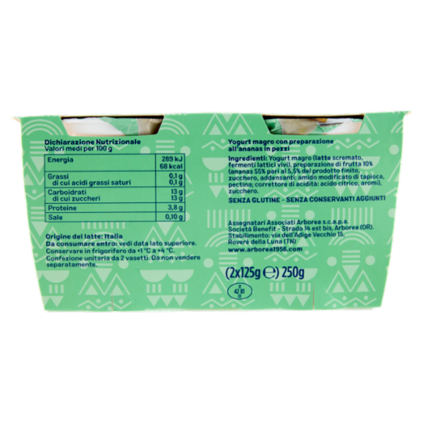 Arborea A-Yo Yogurt Zero Grassi Ananas in Pezzi 2 x 125 g